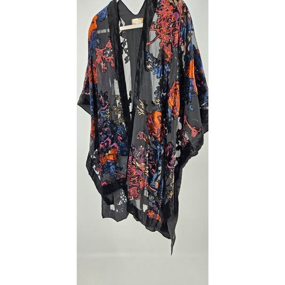Velvet Burnout Floral Open Kimono One Size Hippie Fairy Dark Romantic Whimsigoth - Picture 2 of 7